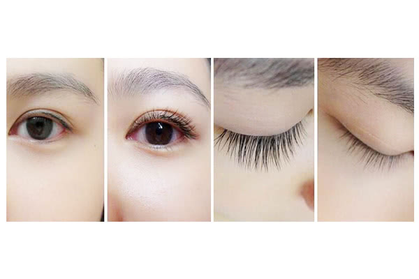 モデラッシュの使用前後の写真(目を開けた状態と上からの撮影)